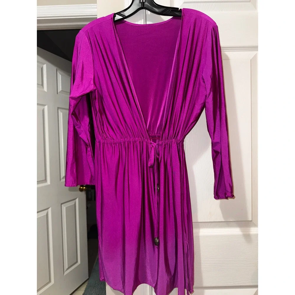 Tara Grinna Magenta Purple Swim Cover Up Dress Long Sleeve Shell Detail Mens M‎